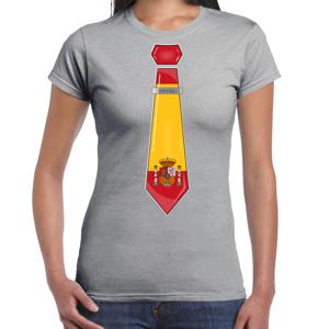 Verkleed T-shirt voor dames - stropdas Spanje - grijs - supporter - themafeest