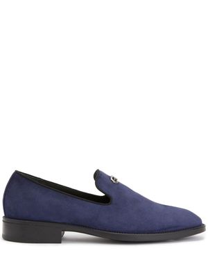 Giuseppe Zanotti mocassins en daim Imrham à plaque logo - Bleu