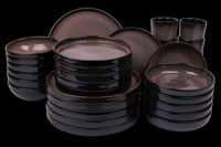 36 delige serviesset - 6 persoons - Vila Nova - blauw met roze - rechtopstaande rand - Portugees stoneware