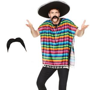 Carnaval verkleed set - Mexicaanse poncho met snor - voor volwassenen