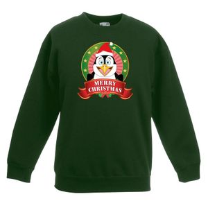 Kersttrui met pinguin groen voor jongens en meisjes 14-15 jaar (170/176)  -