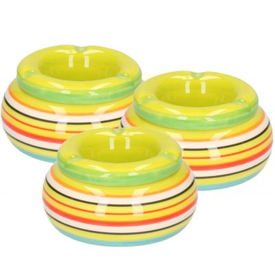 3x stuks asbak in mooie groene kleuren combinatie11 cm