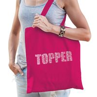 Glitter Topper cadeau katoenen tas roze rhinestones steentjes voor dames en heren - Glitter tassen