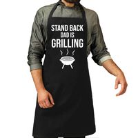 Stand back dad is grilling bbq / barbecue cadeau schort zwart voor heren - thumbnail