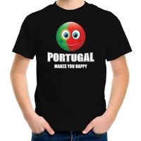 Portugal makes you happy landen t-shirt zwart voor kinderen met Emoticon