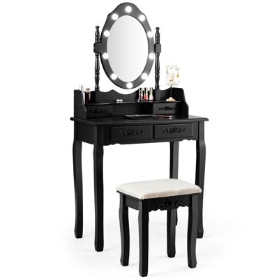 Kaptafelset met Ovale Spiegel en 10 Dimbare LED-Lampen Klassieke Make-up-Kaptafelset 75 x 40 x 146 cm Zwart