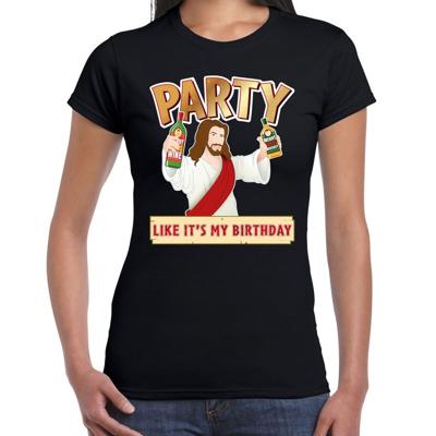 Foute kersttrui t-shirt Party Jezus - Zwart - Party like its my birthday - voor dames - kerstkleding Foute kersttrui t-shirt Party Jezus - Zwart - Party like its my birthday - voor dames - kerstkleding