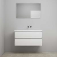On-Line Badkamermeubelset - 100 cm - Voorgemonteerd - Acryl Wastafel - zonder Kraangat - Spiegel - Hoogglans Wit