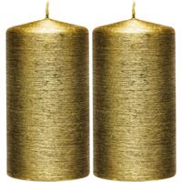 Cilinderkaars/stompkaars - 2x - goud - 7 x 13 cm - 25 branduren - sfeerkaarsen - kaarsen