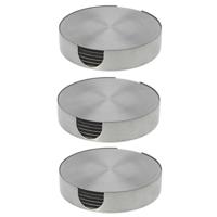 Bellatio Design Onderzetters - 18x - zilver - rvs - 10 cm - rond - schuimlaag