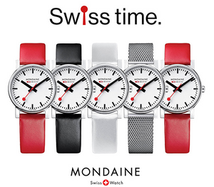 Mondaine horlogeband BM20053 / FE18322.20Q.XL Leder Zwart 22mm + wit stiksel
