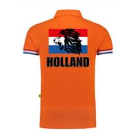 Luxe Holland supporter poloshirt leeuw met Nederlandse vlag 200 grams EK / WK voor heren - thumbnail