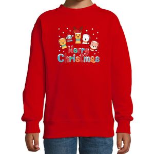 Foute kersttrui / sweater dieren Merry christmas rood kids