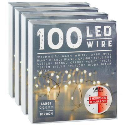 Draadverlichting lichtsnoer - 4x - 100 cm - 100 leds - warm wit - batterij - timer - kerstverlichtin