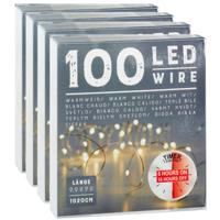 Draadverlichting lichtsnoer - 4x - 100 cm - 100 leds - warm wit - batterij - timer - kerstverlichtin