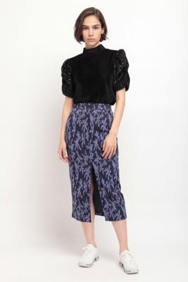 Gebreide midi-rok met print - BLUE - M Gebreide midi-rok met print - BLUE - M