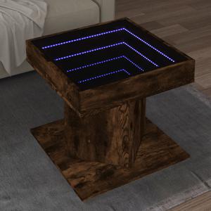 Salontafel met LED 50x50x45 cm bewerkt hout gerookt eikenkleur