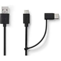 2-in-1 Sync and Charge-Kabel | USB-A Male - Micro-B Male / Type-C Male | 1,0 m | Zwart - thumbnail