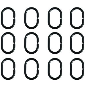 MSV Douchegordijn ophang ringen - kunststof - zwart - 12x stuks - 4 x 6 cm   -