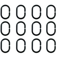 MSV Douchegordijn ophang ringen - kunststof - zwart - 12x stuks - 4 x 6 cm   - - thumbnail