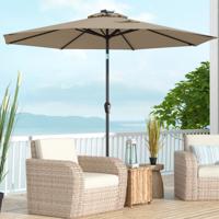Ijzeren Tuinparasol met LED Verlichting Buitenparasol Ø300cm Bruin Geen Parapluvoet