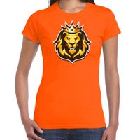 Leeuwenkop met kroon koningsdag/ EK/ WK t-shirt oranje voor dames