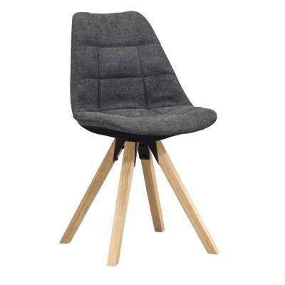 2e Halve Prijs Leen Bakker - Eetkamerstoel Senja - Geblokt Antraciet - Naturel Hout - Stof - Grijs - 54x84x45 Cm