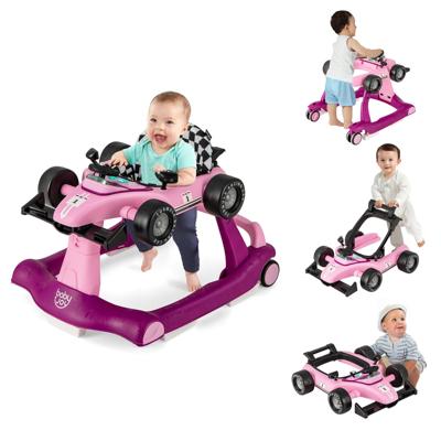 4 in-1 Loopwagen met Instelbare Hoogte en Snelheid Babykart met Anti-Slip Pads Inklapbare Babywandelaar Purper