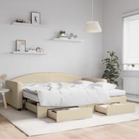Slaapbank met onderschuifbed en lades 90x200 cm stof crèmekleur