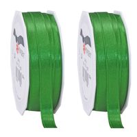 2x Luxe groene satijnen lint rollen 1 cm x 25 meter cadeaulint verpakkingsmateriaal - Cadeaulinten