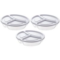 3x Lunchtrommels/bewaarbakjes rond 3- vaks wit kunststof 1.1 liter