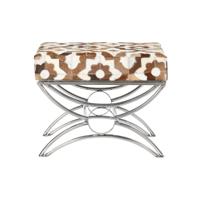 Kruk DKD Home Decor 53 x 40 x 43 cm Zilverkleurig Bruin Staal Wit Lichtbruin