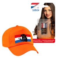 Koningsdag en supporters feest petje/cap - oranje - Holland - Met vlag schminkstift