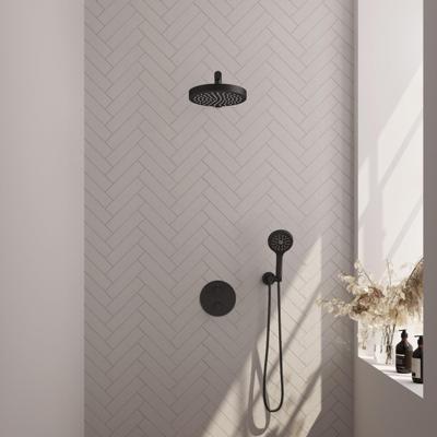 BRAUER Stripe Thermostatische Inbouw Regendouche - 3-weg - rond - SET 40 - 25cm douchekop - rechte muurarm - 3-standen handdouche - doucheslang - wandaansluitbocht - mat zwart 5-S-443