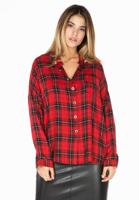 Yoek Geruite blouse met stenen | Rood | Maat 50/52