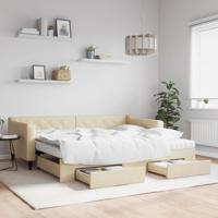 Slaapbank met onderschuifbed en lades 90x200 cm stof crèmekleur