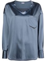 Brunello Cucinelli blouse satinée à col v - Bleu