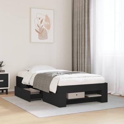 Bedframe bewerkt hout zwart 75x190 cm