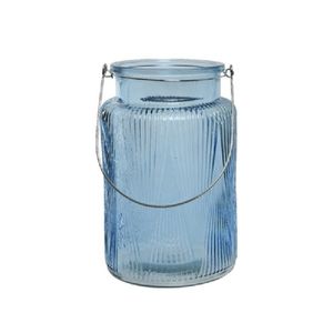 Windlicht/kaarshouder van glas lichtblauw 22 cm