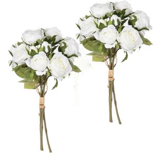 Atmosphera kunstbloemen 2 boeketten 14 witte rozen 40 cm