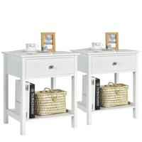Set van 2 Nachtkastjes Bijzettafel met Lade en Open Plank Gangtafel Telefoontafel voor Woonkamer Slaapkamer (Wit)