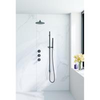 Fortifura Nebbio Regendoucheset - inbouwkraan - inbouwdeel - glijstang - doucheslang metaal - staaf handdouche - 35cm wandarm - 30cm ronde hoofddouche - zwart mat SW1183065 SW1111528 SW706203 SW496811 SW720560 SW1