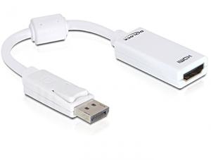 Delock 61767 DisplayPort / HDMI Adapter [1x DisplayPort stekker - 1x HDMI-bus] Wit Met Ferrietkern 12.00 cm