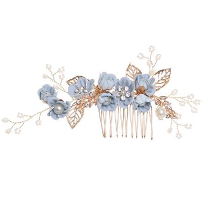Mode bloem haar kammen hoofdtooi Prom Bridal Wedding haaraccessoires goud laat haar sieraden haar pinnen (blauw grote maat)