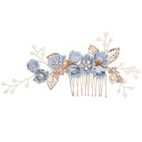 Mode bloem haar kammen hoofdtooi Prom Bridal Wedding haaraccessoires goud laat haar sieraden haar pinnen (blauw grote maat)
