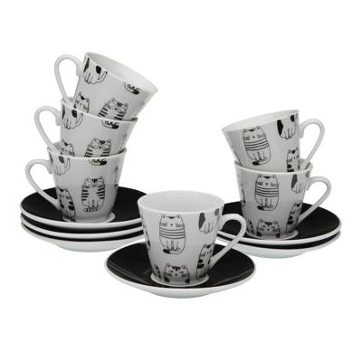 Set van 6 kopjes met schotel Versa Porselein Kat