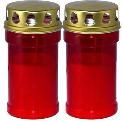 Trend Candles grafkaars - 2x - gedenklicht met deksel - rood - 7 x 14 cm - 2,5 dag - Gedenkkaars
