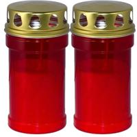 Trend Candles grafkaars - 2x - gedenklicht met deksel - rood - 7 x 14 cm - 2,5 dag - Gedenkkaars