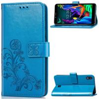 Voor LG K20 2019 4-blad clasp reliëf gesp mobiele telefoon bescherming lederen draagtas met Lanyard & Card slot & portemonnee & beugel functie (blauw