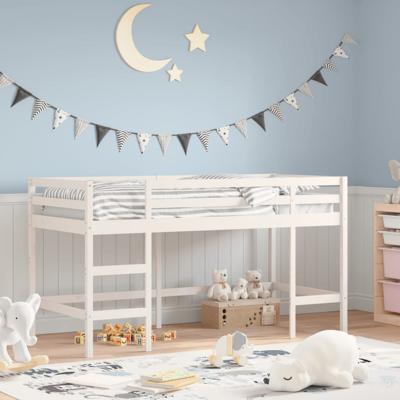 Kinderhoogslaper met ladder 90x190 cm massief grenenhout wit